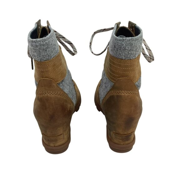 Sorel Lexie Wedge Womens 9.5 Felt Leather Ankle Boots Waterproof Lace-Up  NL 337 - Picture 9 of 14